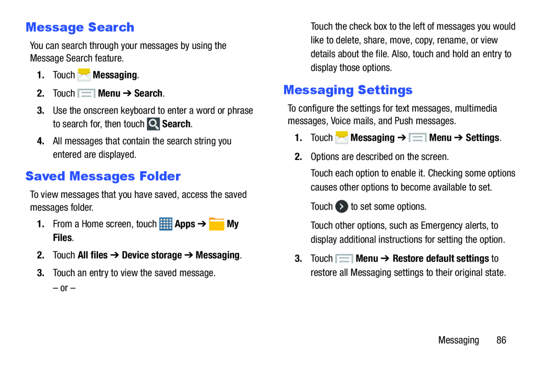 Message Search Saved Messages Folder