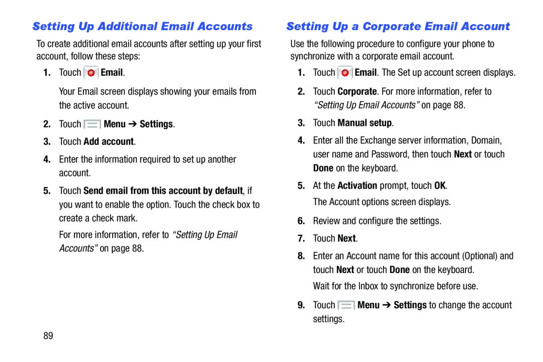 Setting Up Additional Email Accounts Setting Up a Corporate Email Account