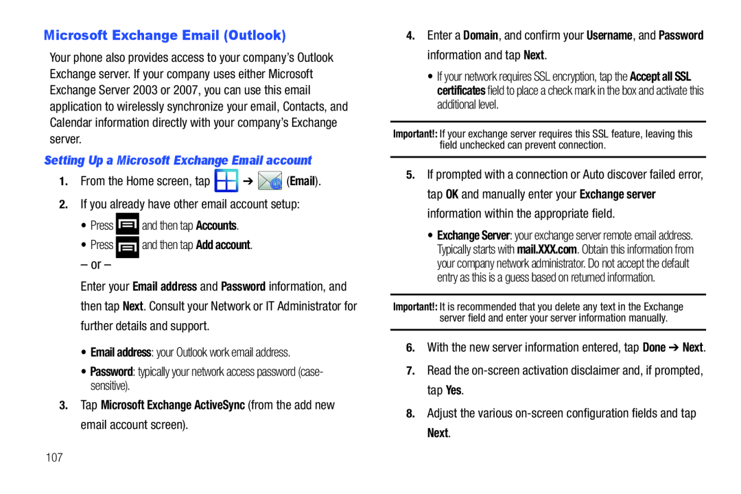 Microsoft Exchange Email (Outlook) Galaxy S T-Mobile