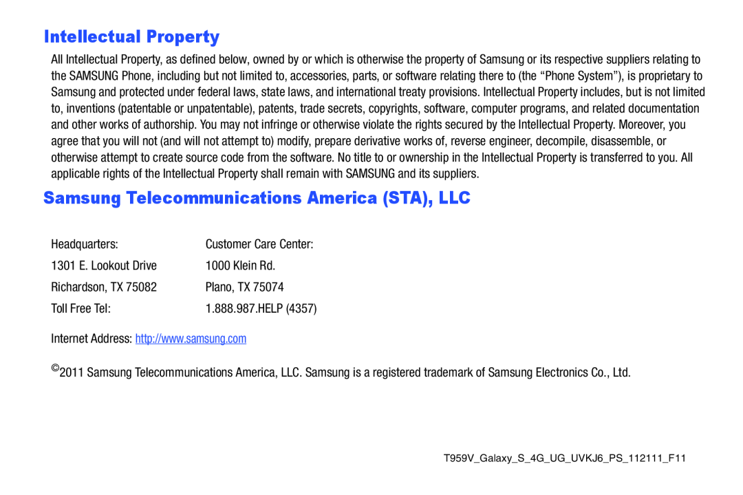 Samsung Telecommunications America (STA), LLC Galaxy S T-Mobile