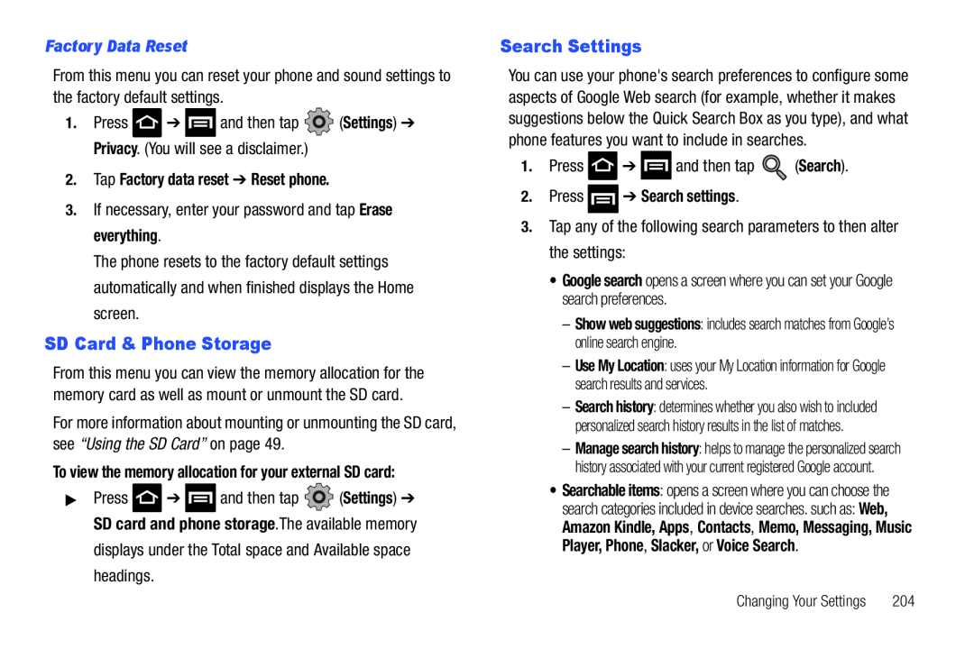 Search Settings Galaxy S T-Mobile