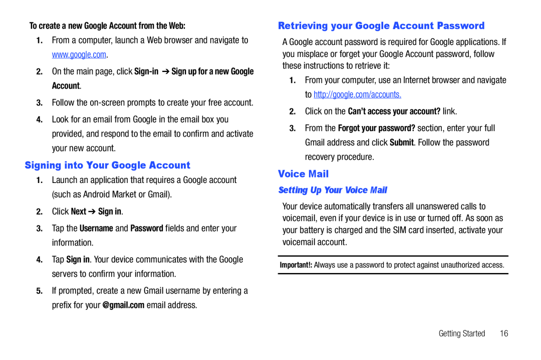 Retrieving your Google Account Password Galaxy S T-Mobile