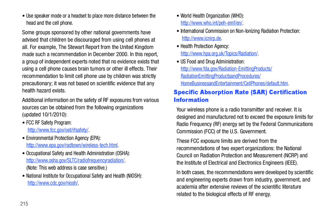 Specific Absorption Rate (SAR) Certification Information Galaxy S T-Mobile