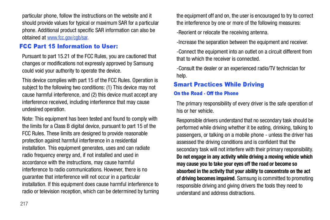 FCC Part 15 Information to User: Galaxy S T-Mobile