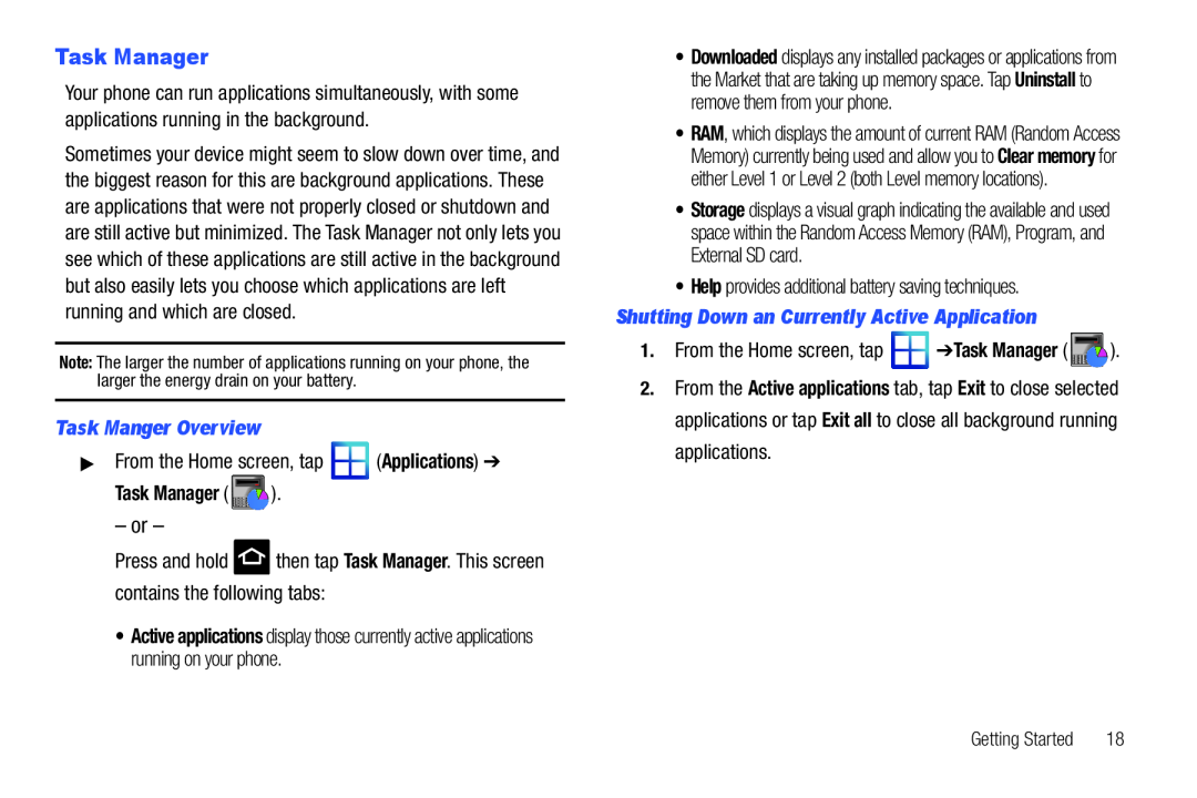 Task Manger Overview Galaxy S T-Mobile