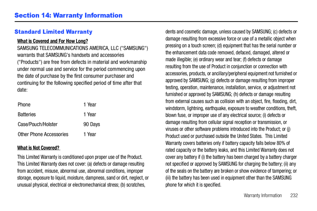 Section 14: Warranty Information Galaxy S T-Mobile