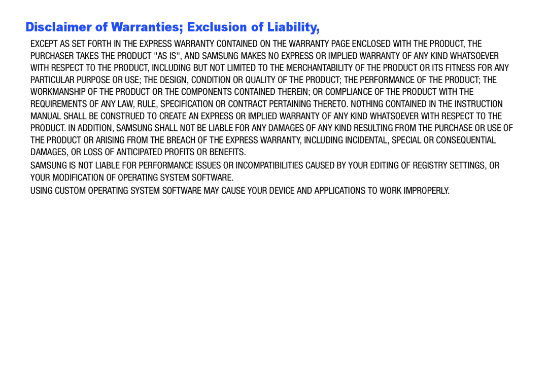 Disclaimer of Warranties; Exclusion of Liability Galaxy S T-Mobile