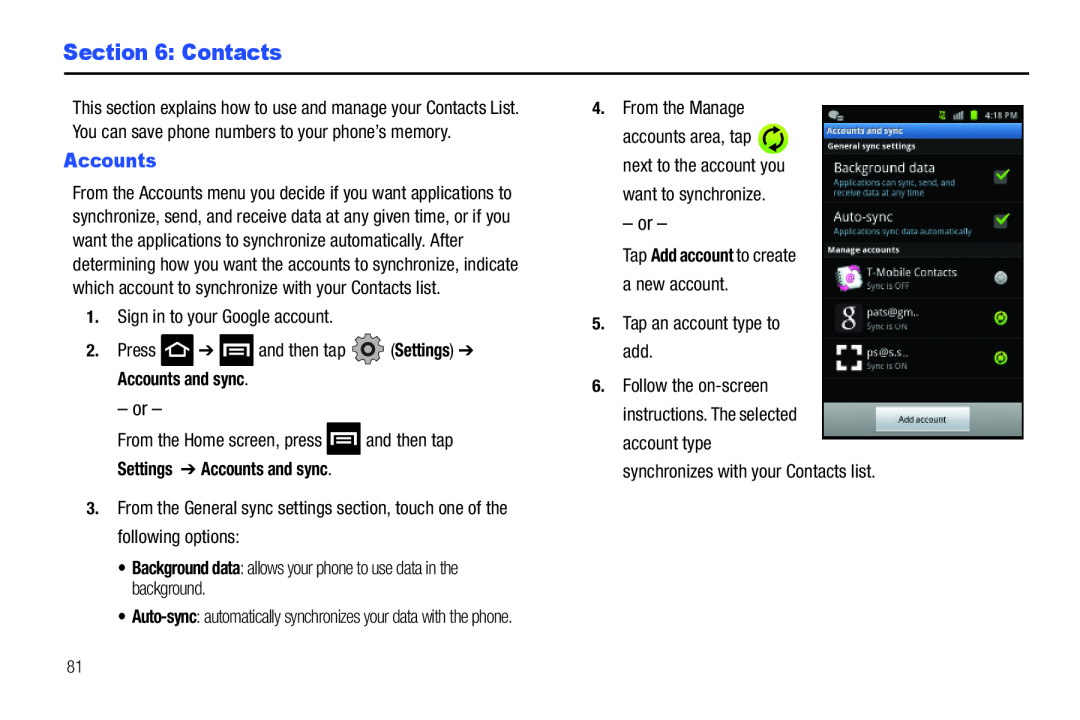 Section 6: Contacts Galaxy S T-Mobile