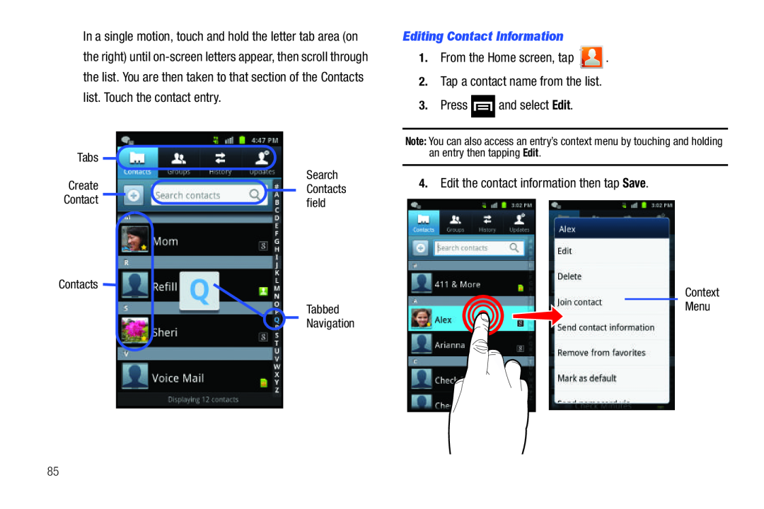 Editing Contact Information Galaxy S T-Mobile