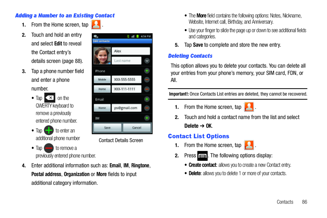 Contact List Options Galaxy S T-Mobile