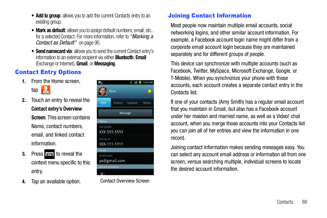 Contact Entry Options Galaxy S T-Mobile