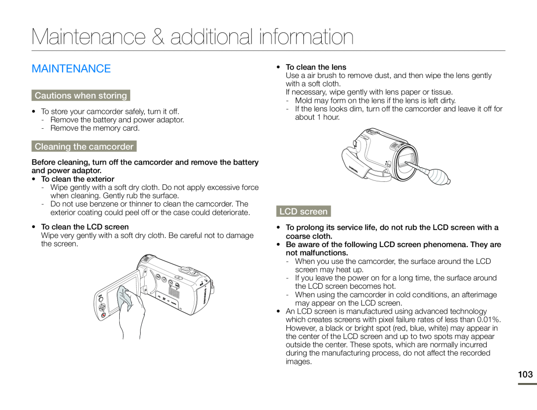 Maintenance & additional information Hand Held Camcorder HMX-F90