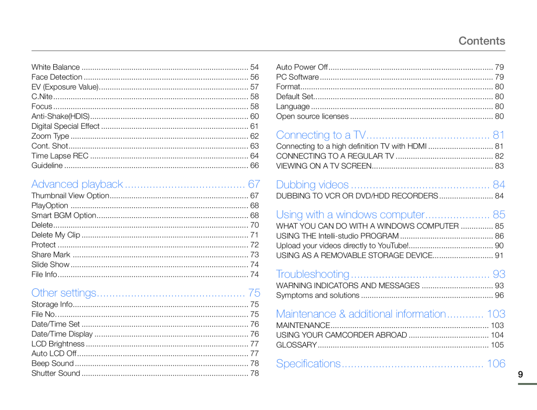 Specifications Hand Held Camcorder HMX-F90