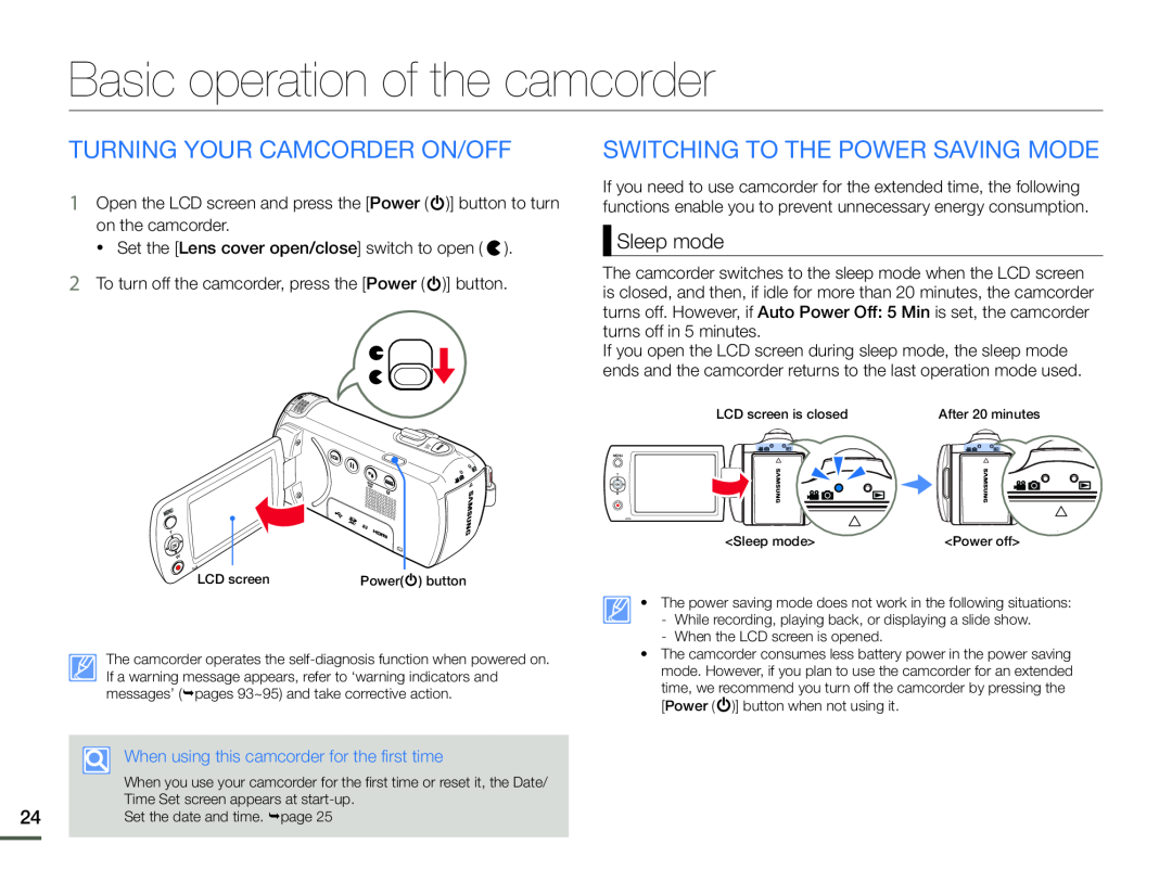 TURNING YOUR CAMCORDER ON/OFF Hand Held Camcorder HMX-F90