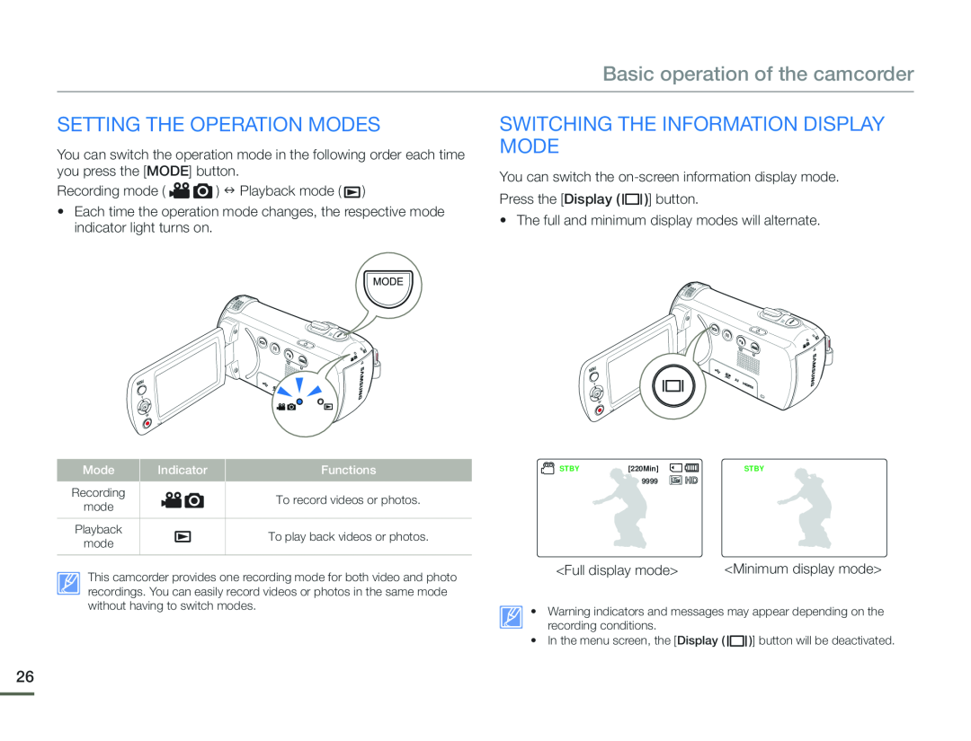 SETTING THE OPERATION MODES Hand Held Camcorder HMX-F90