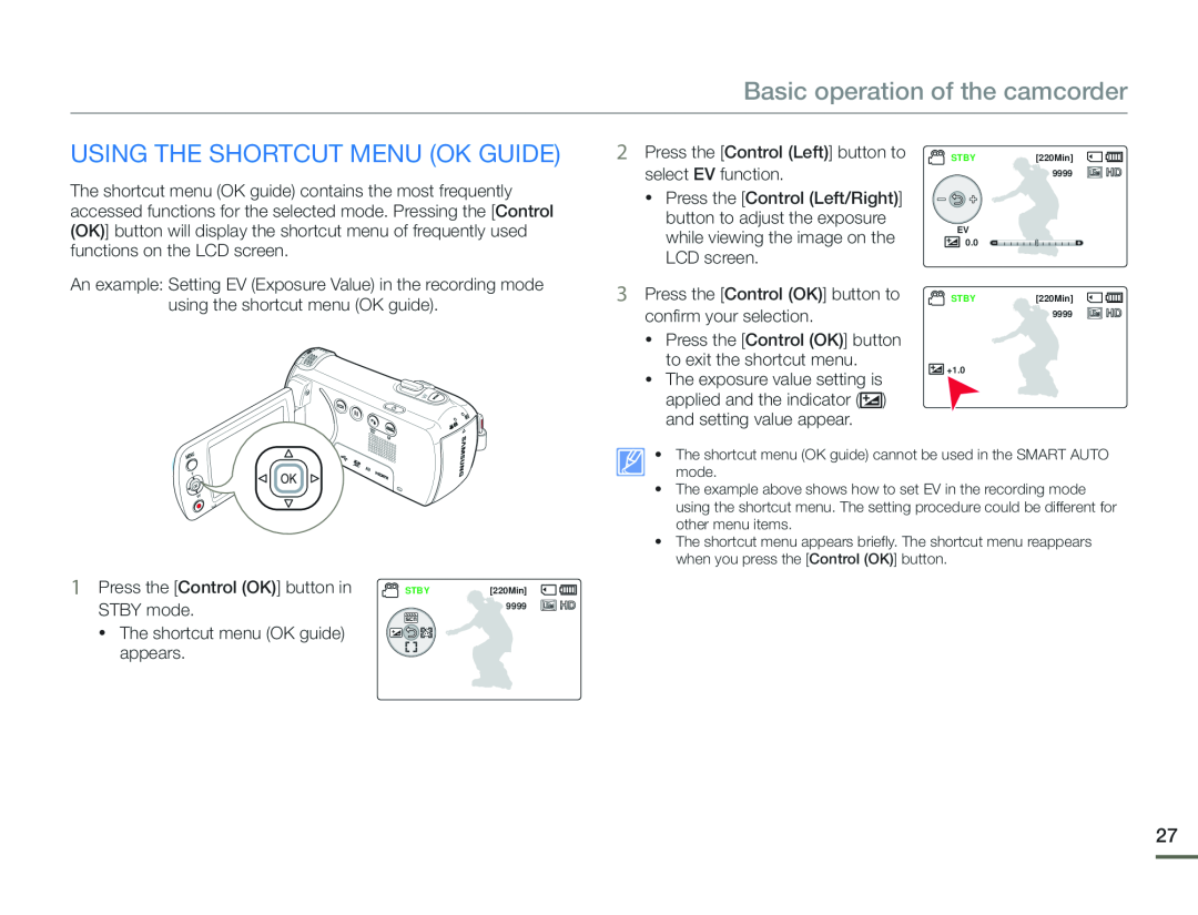 USING THE SHORTCUT MENU (OK GUIDE) Hand Held Camcorder HMX-F90