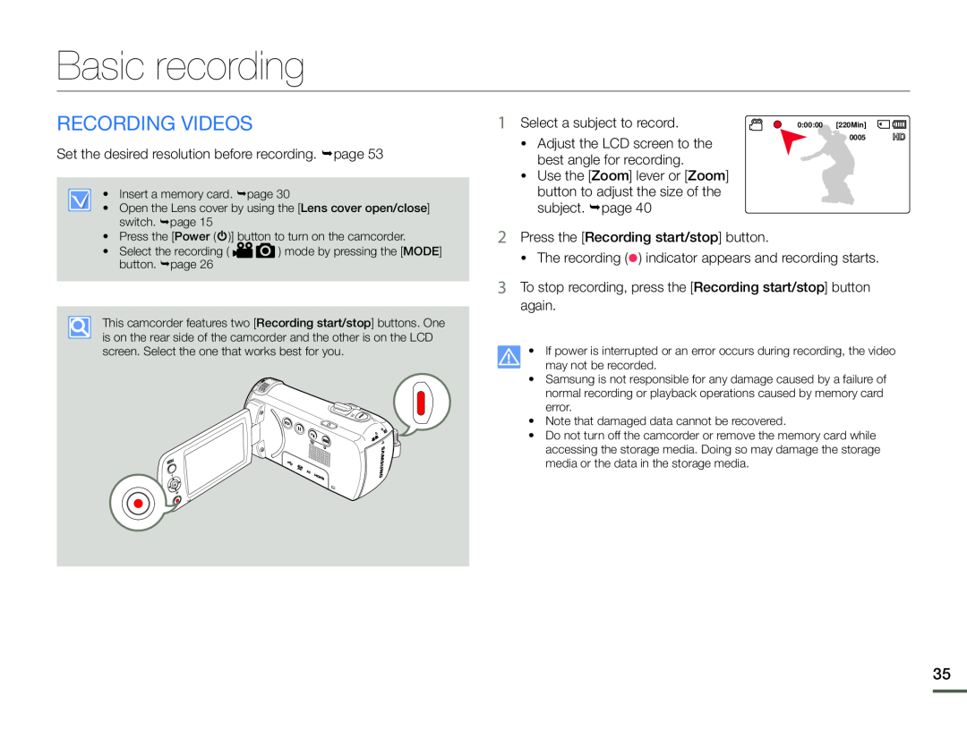 Basic recording Hand Held Camcorder HMX-F90