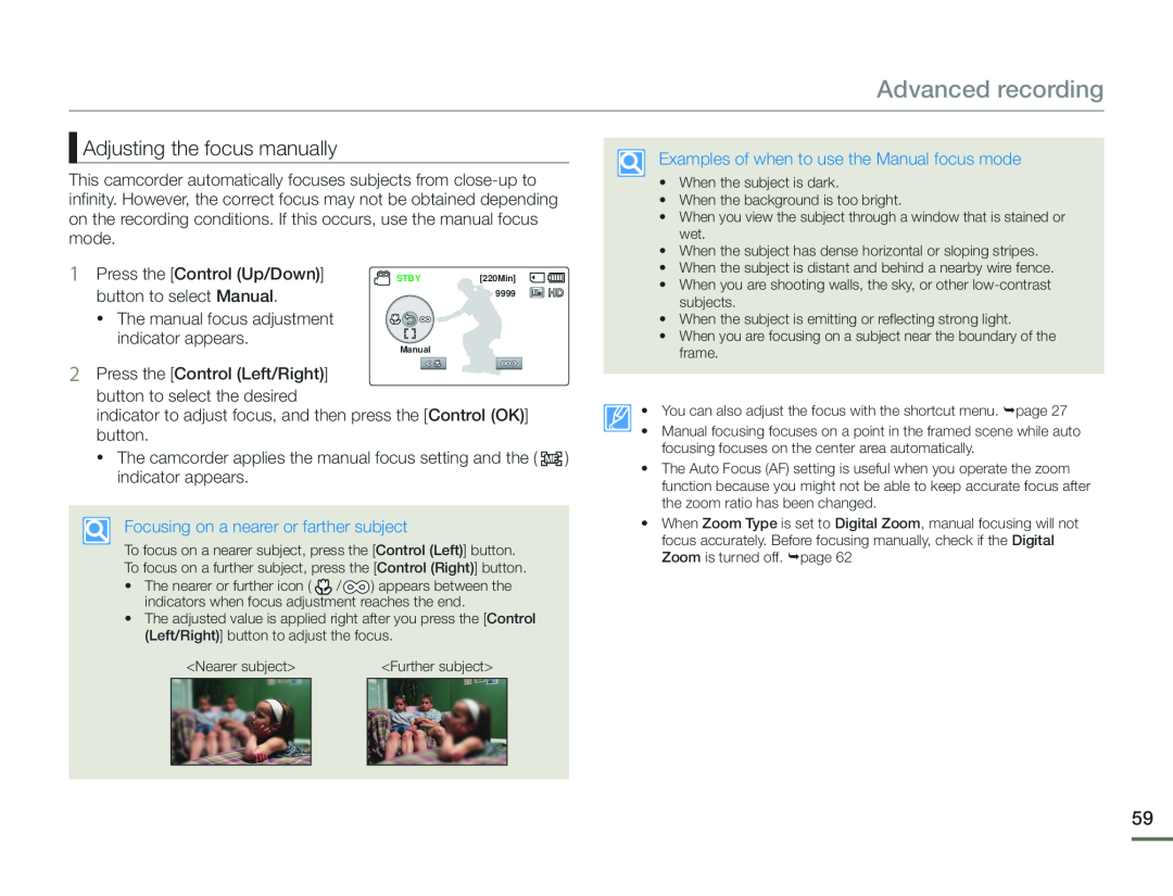 Adjusting the focus manually Hand Held Camcorder HMX-F90