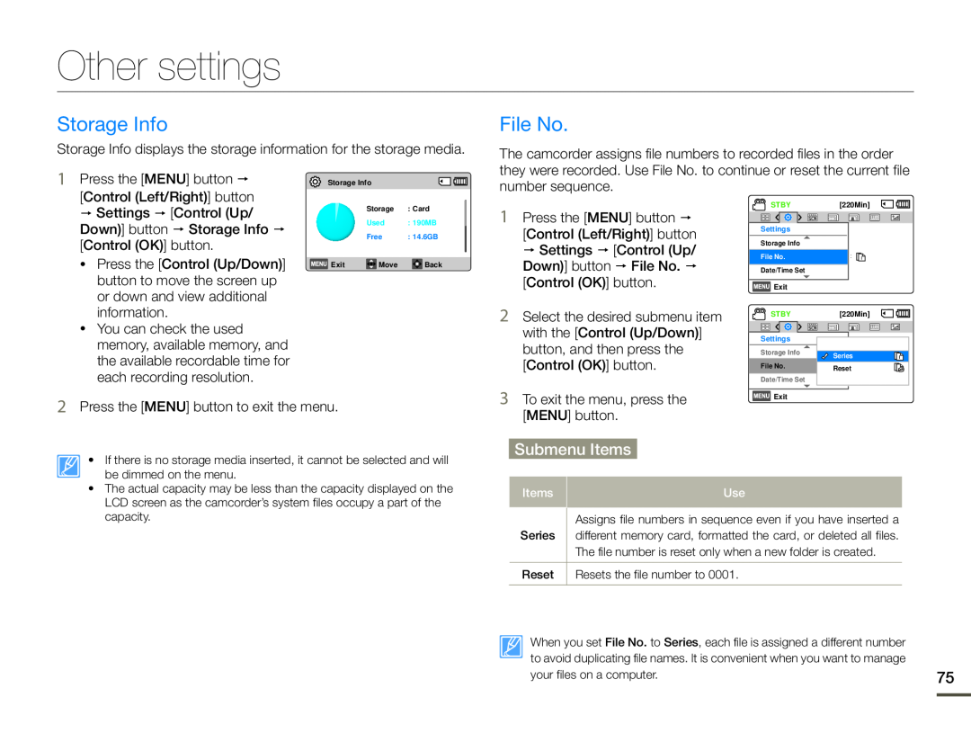 Other settings Hand Held Camcorder HMX-F90