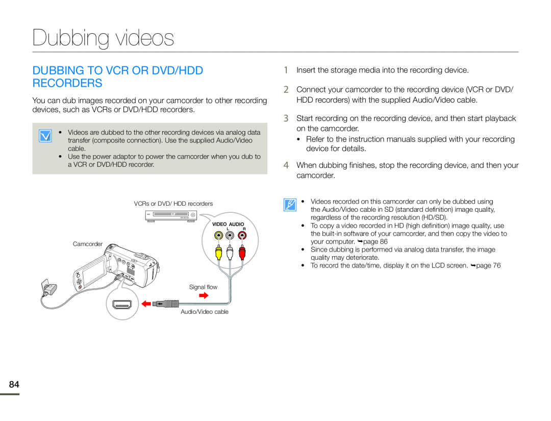 DUBBING TO VCR OR DVD/HDD RECORDERS