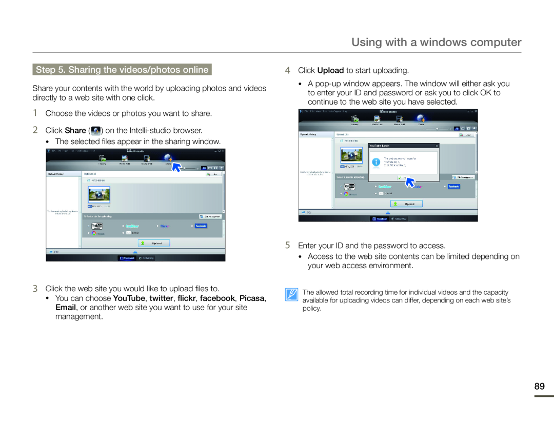 Step 5. Sharing the videos/photos online Hand Held Camcorder HMX-F90