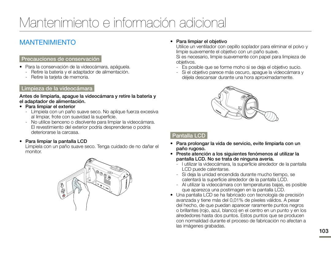 Precauciones de conservación Hand Held Camcorder HMX-F90