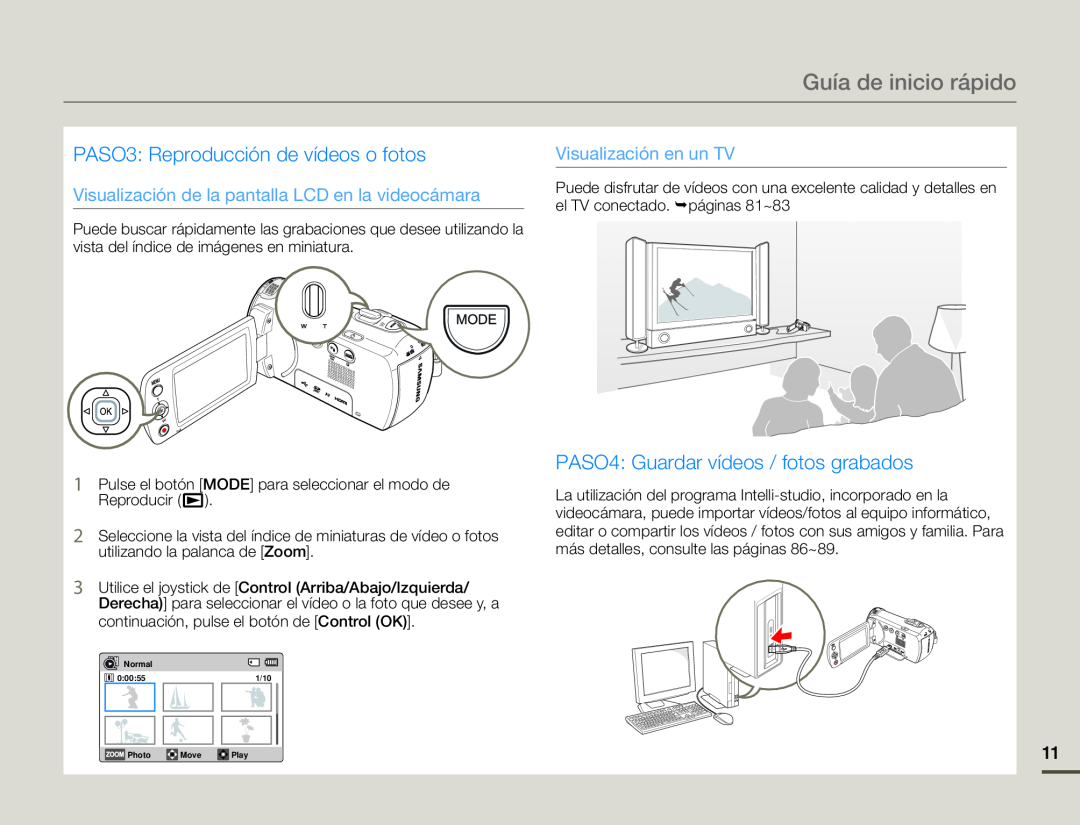 Visualización de la pantalla LCD en la videocámara Visualización en un TV