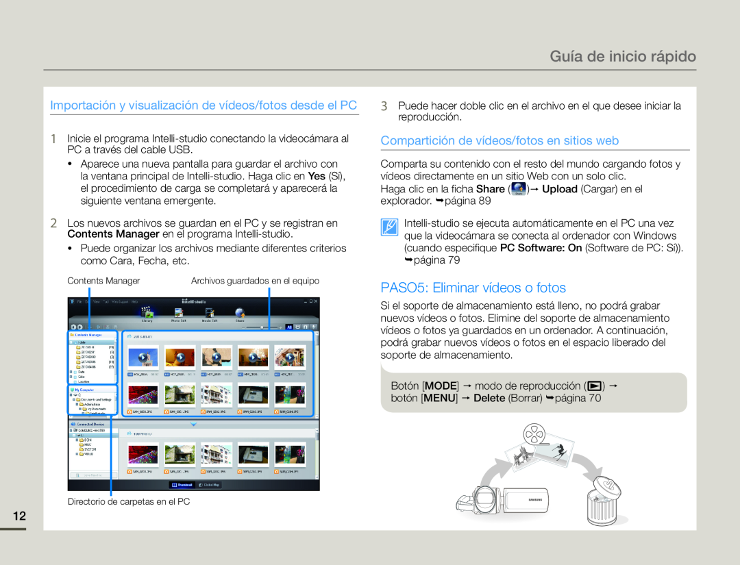 Importación y visualización de vídeos/fotos desde el PC Compartición de vídeos/fotos en sitios web