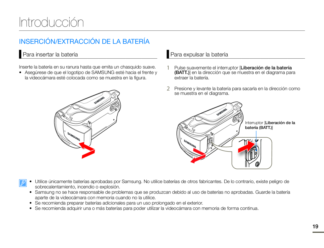 Para insertar la batería Para expulsar la batería