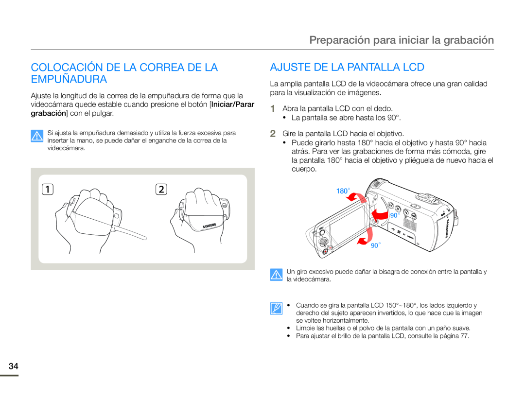 COLOCACIÓN DE LA CORREA DE LA EMPUÑADURA AJUSTE DE LA PANTALLA LCD