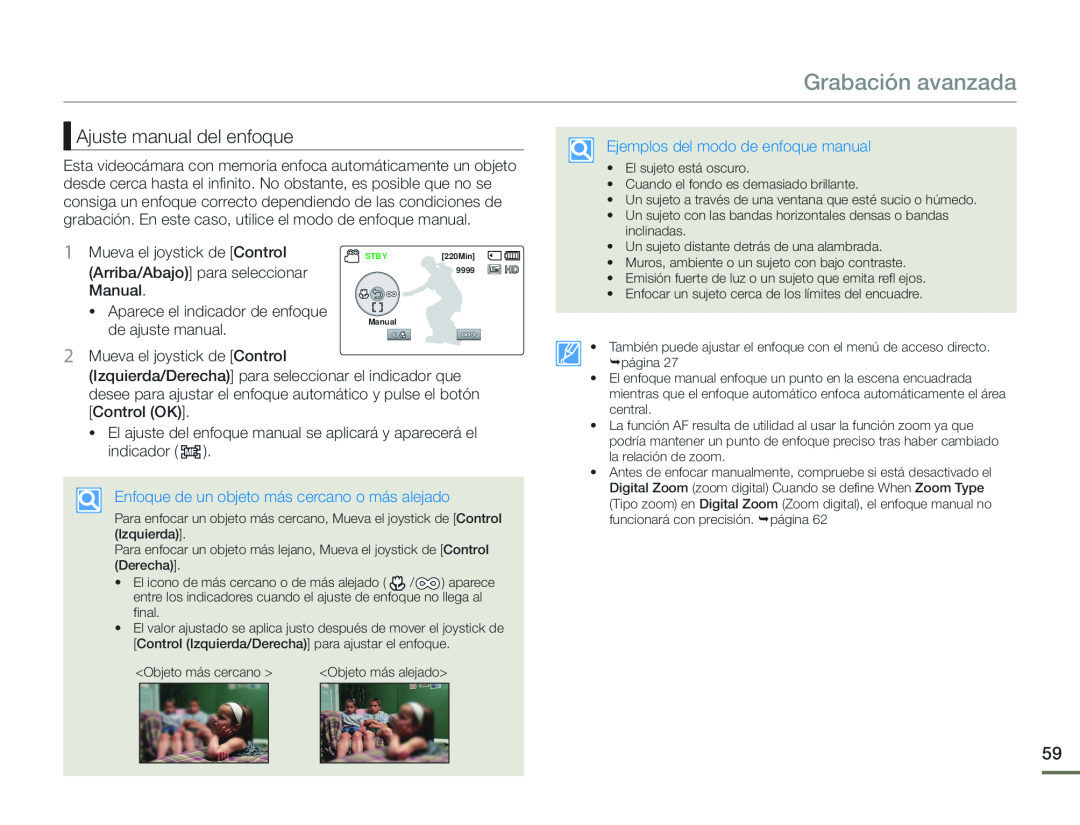 Ajuste manual del enfoque Hand Held Camcorder HMX-F90