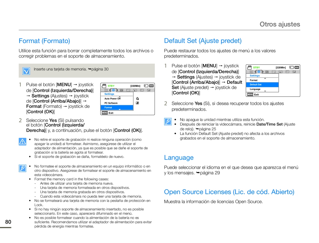 Format (Formato) Default Set (Ajuste predet)