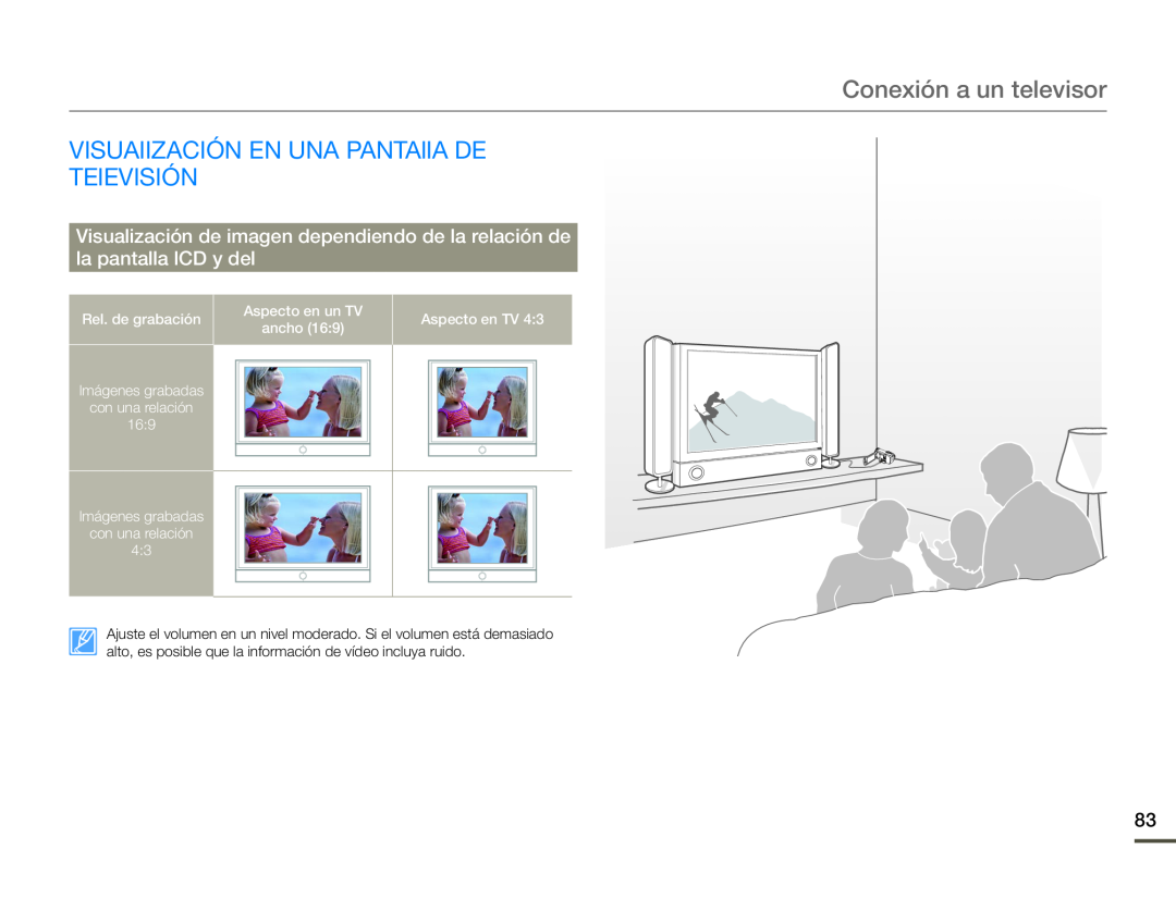 Visualización de imagen dependiendo de la relación de la pantalla lCD y del Hand Held Camcorder HMX-F90