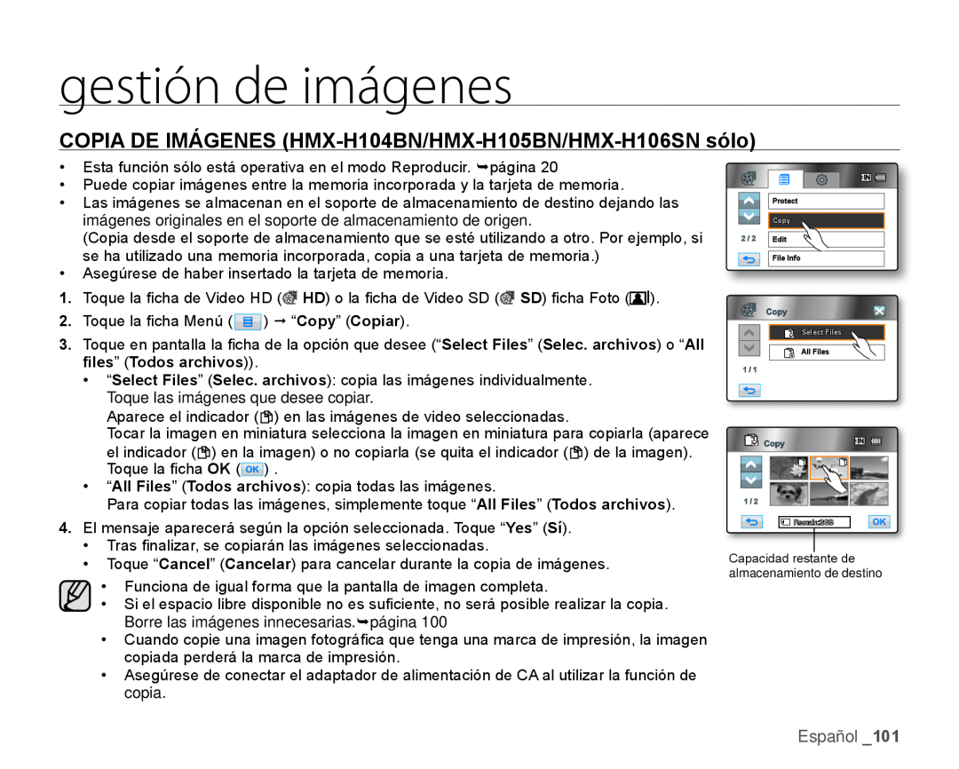 COPIA DE IMÁGENES (HMX-H104BN/HMX-H105BN/HMX-H106SNsólo)