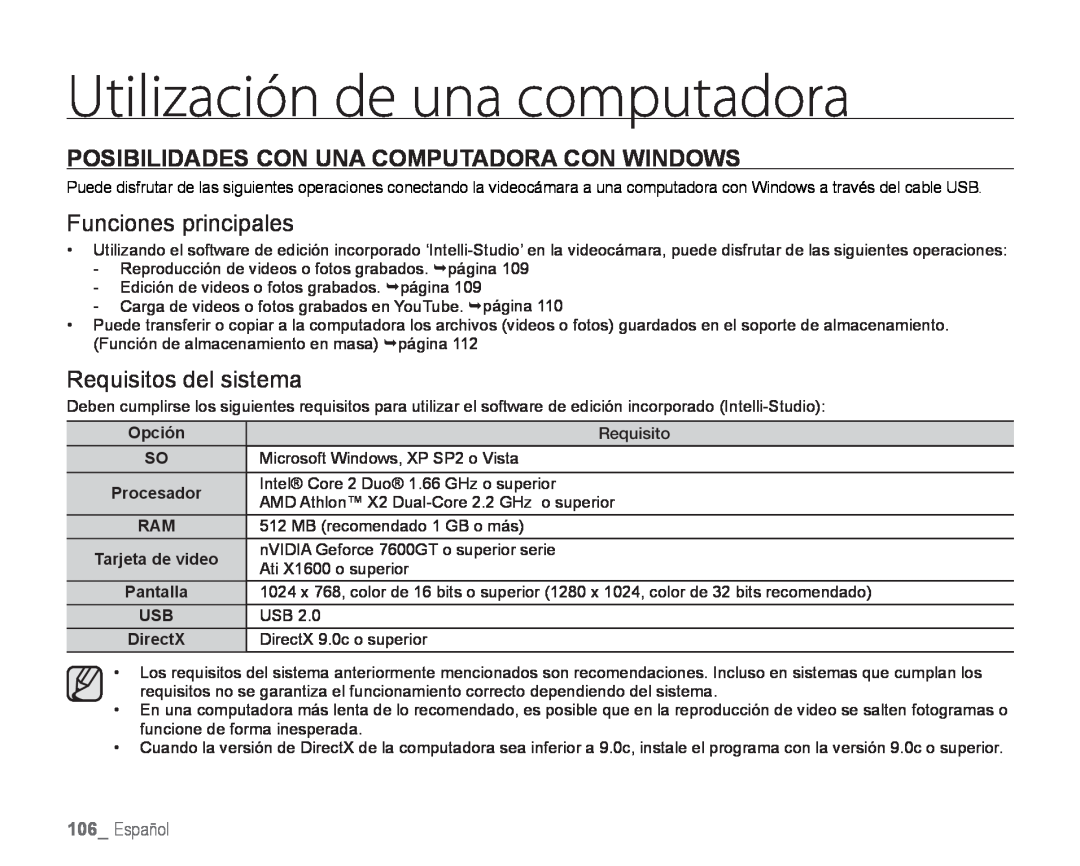 POSIBILIDADES CON UNA COMPUTADORA CON WINDOWS Hand Held Camcorder HMX-H100