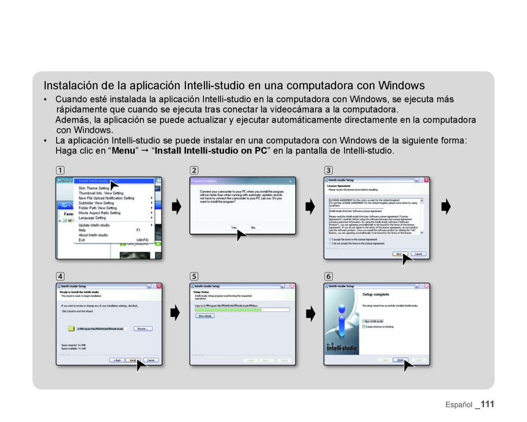 Instalación de la aplicación Intelli-studioen una computadora con Windows Hand Held Camcorder HMX-H100