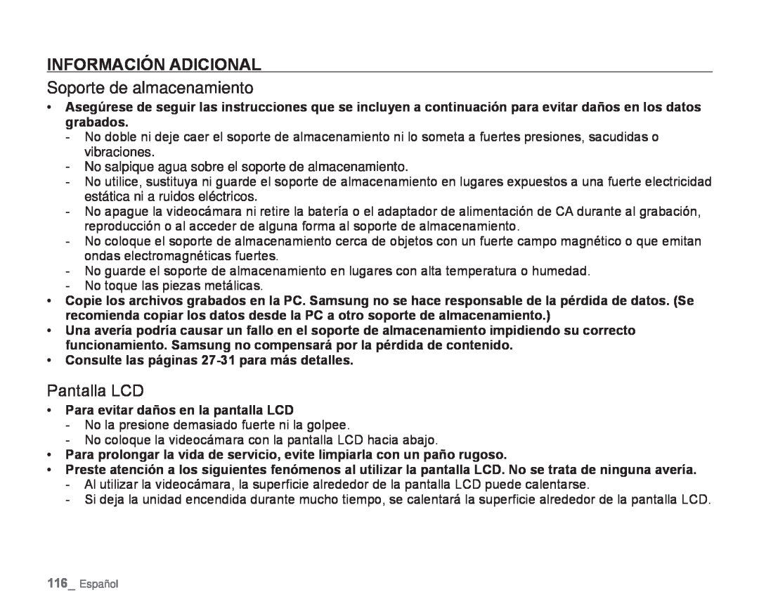 INFORMACIÓN ADICIONAL Soporte de almacenamiento