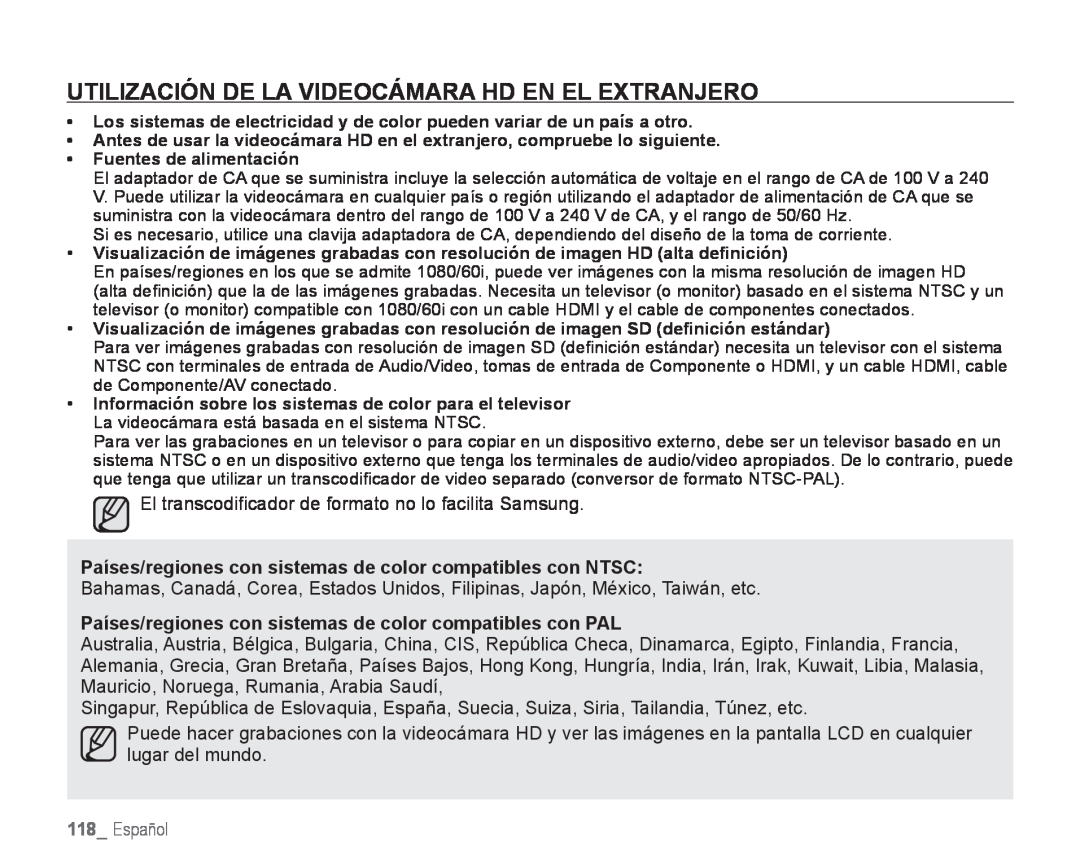 UTILIZACIÓN DE LA VIDEOCÁMARA HD EN EL EXTRANJERO Hand Held Camcorder HMX-H100