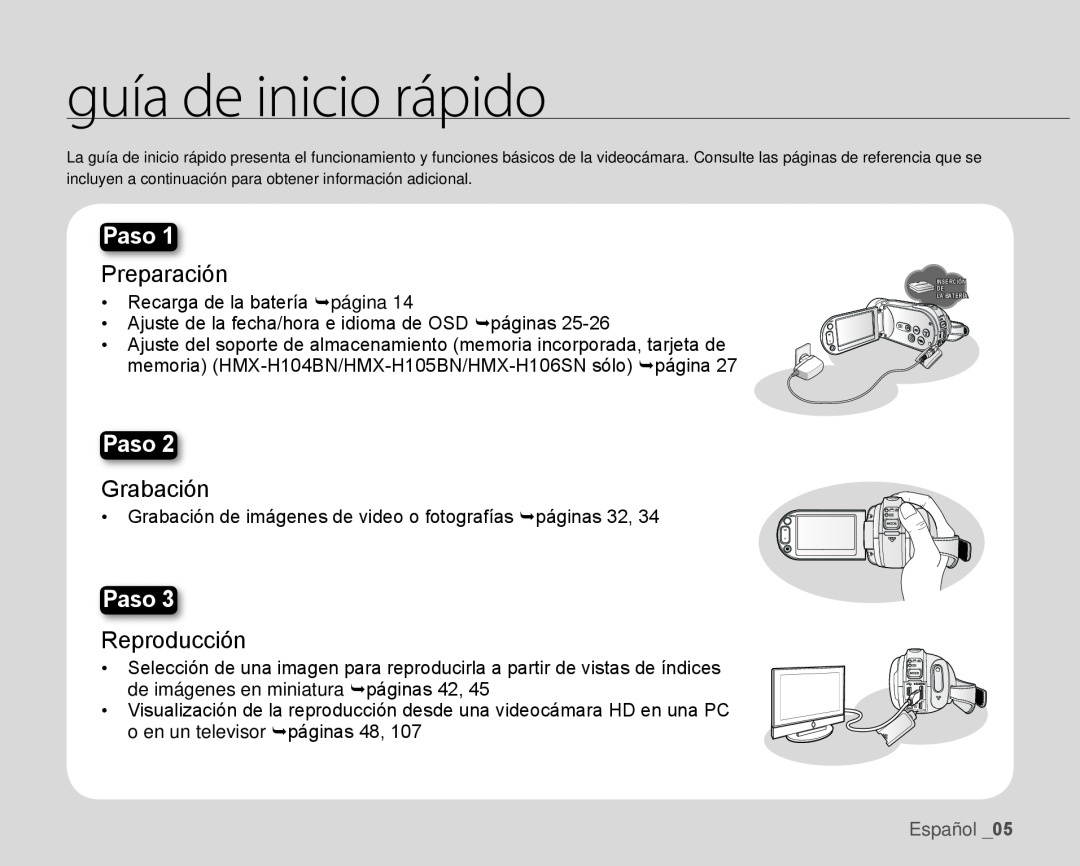 guía de inicio rápido Hand Held Camcorder HMX-H100