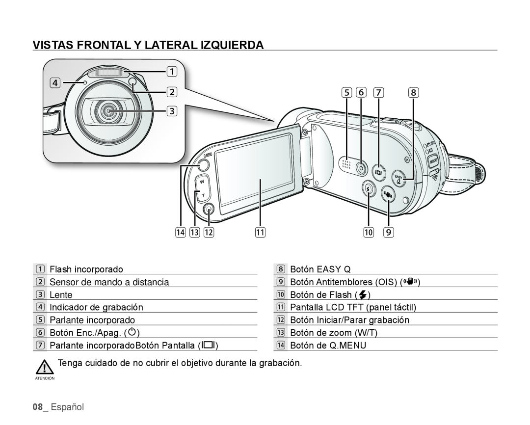 VISTAS FRONTAL Y LATERAL IZQUIERDA Hand Held Camcorder HMX-H100