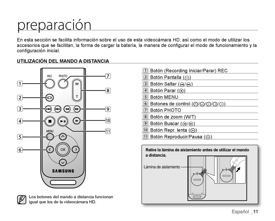 preparación Hand Held Camcorder HMX-H100