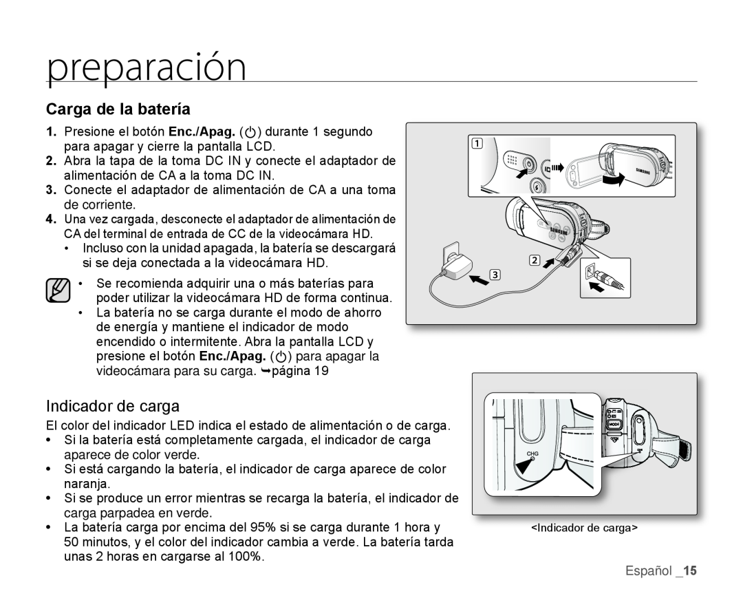 Carga de la batería Indicador de carga