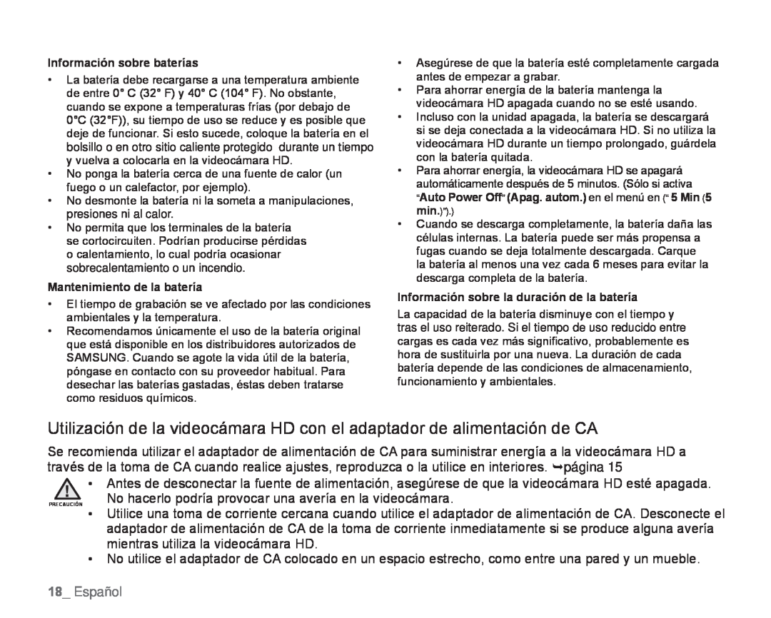 Utilización de la videocámara HD con el adaptador de alimentación de CA Hand Held Camcorder HMX-H100