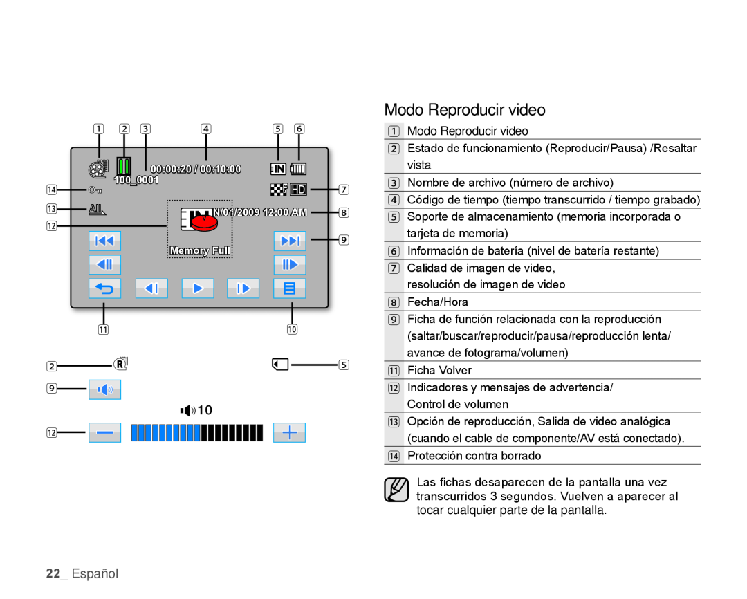 Modo Reproducir video Hand Held Camcorder HMX-H100