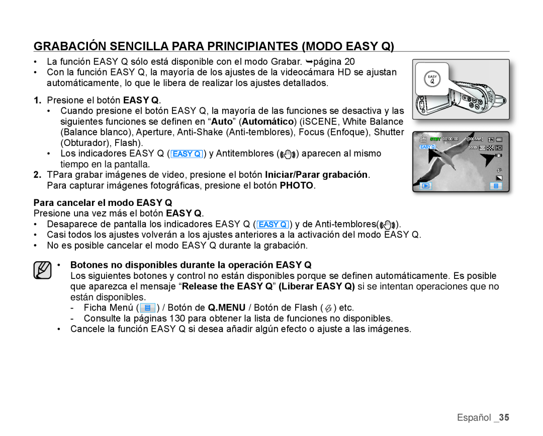 GRABACIÓN SENCILLA PARA PRINCIPIANTES (MODO EASY Q) Hand Held Camcorder HMX-H100