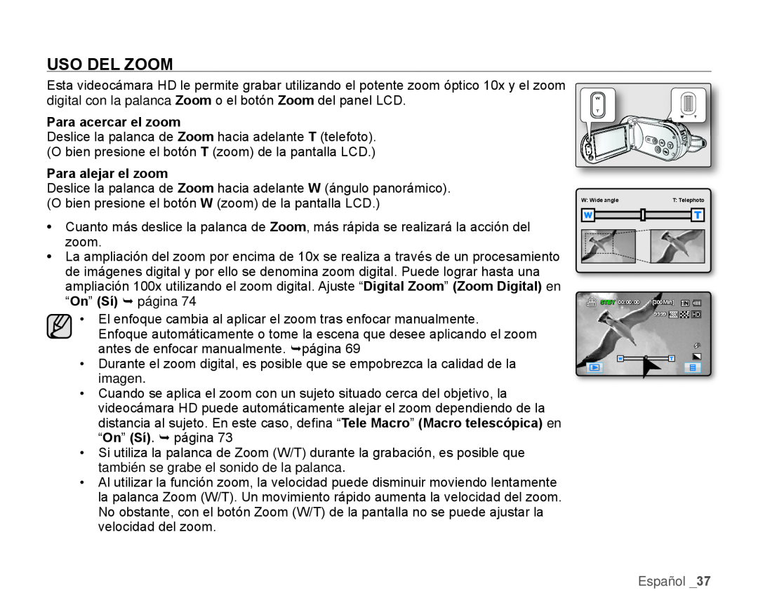 USO DEL ZOOM Hand Held Camcorder HMX-H100