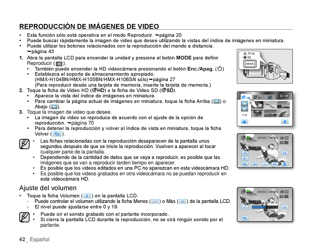 REPRODUCCIÓN DE IMÁGENES DE VIDEO Hand Held Camcorder HMX-H100