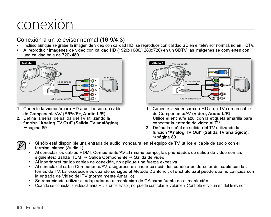 Conexión a un televisor normal (16:9/4:3) Hand Held Camcorder HMX-H100