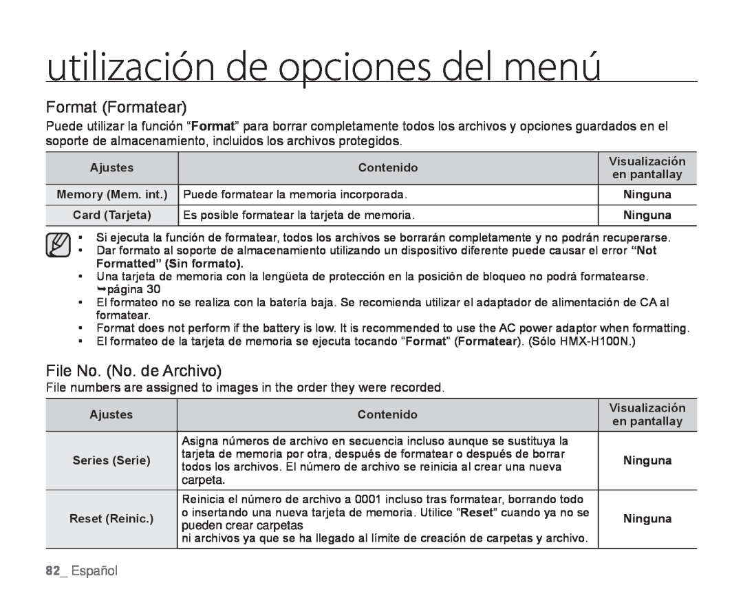 Format (Formatear) File No. (No. de Archivo)