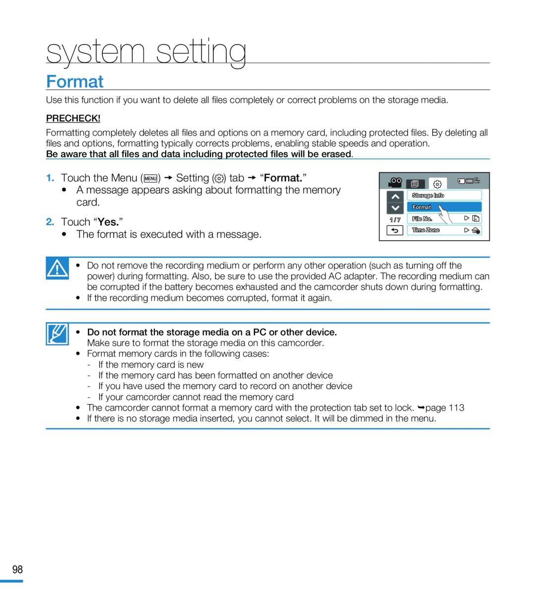 Format system setting